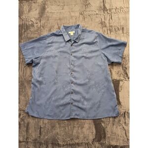Island Passport Men's Blue‎ Tropical Leaf Print Short Sleeve Button Up Shirt 3XL